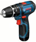 Bosch Professional GSB 12V-15 Akku-Schlagbohrschrauber, 2x2,0Ah inklusive 39-teilig Zubehör-Set in Tasche, 1 Stück, 0615990GB1